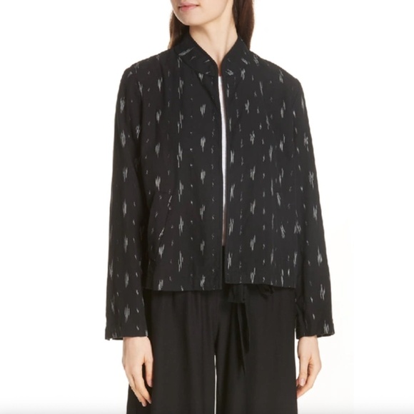 Eileen Fisher Ikat-print Mandarin-collar Short Jacket - Picture 1 of 5